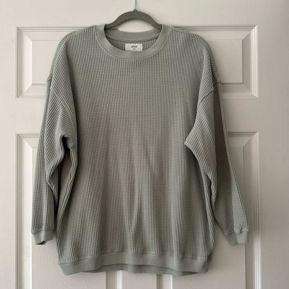 aerie mint green waffle long sleeve
